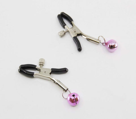 Love In Leather Womens Bells Nipple Clamps with Adjustable Pressure Control - Nipple and Clit Clamps