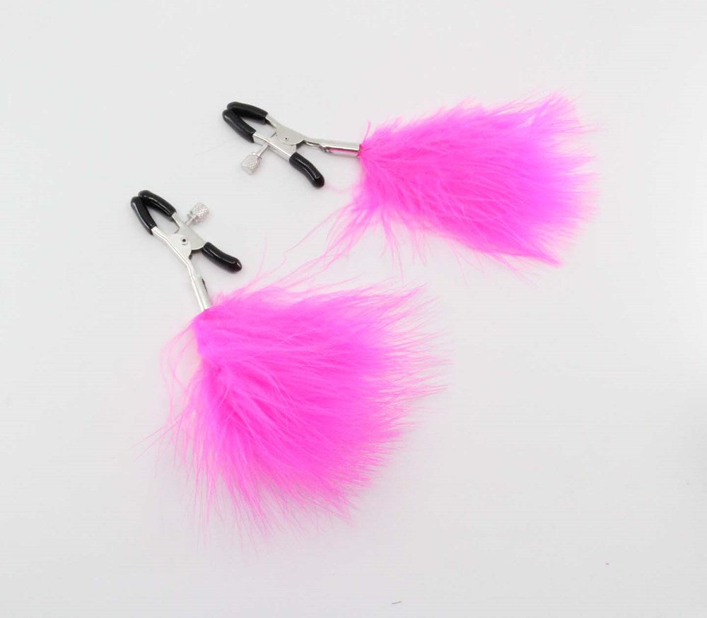 Love In Leather Womens Feather Nipple Clamps with Adjustable Pressure - Hot Pink - Nipple and Clit Clamps