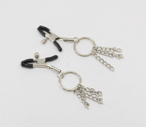 Love In Leather Chain Tassel Womens Nipple Clamps Dynamic Metal Stimulation - Nipple and Clit Clamps