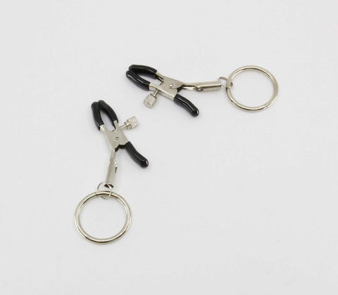 Love In Leather Ring Shape Womens Nipple Clamps with Customizable Rings - Nipple and Clit Clamps