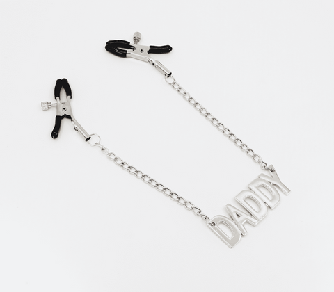 Love In Leather DADDY Written Nipple Clamps with Heavyweight Construction - Nipple and Clit Clamps