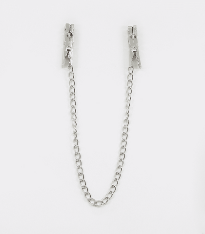 Love In Leather Peg Nipple Clamps With Chain Join Heavyweight Non Adjustable - Nipple and Clit Clamps