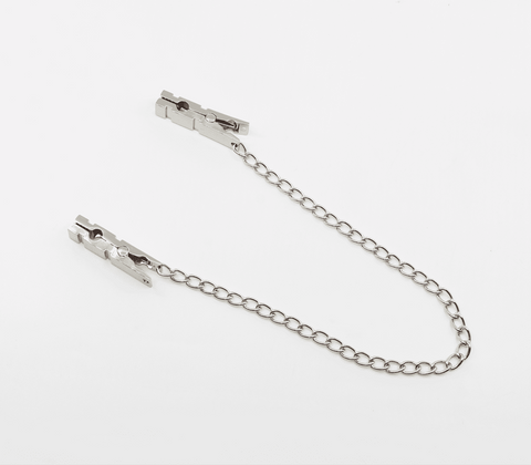 Love In Leather Peg Nipple Clamps With Chain Join Heavyweight Non Adjustable - Nipple and Clit Clamps