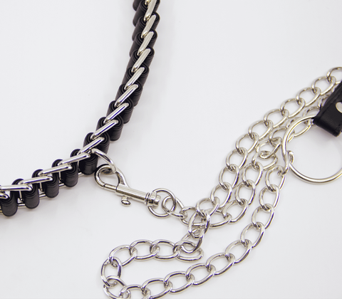 Love In Leather Chain Link Bondage Collar and Lead with Woven Leather Design - Collars and Leads