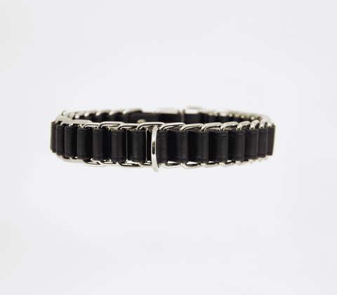 Love In Leather Chain Link Bondage Collar and Lead with Woven Leather Design - Collars and Leads