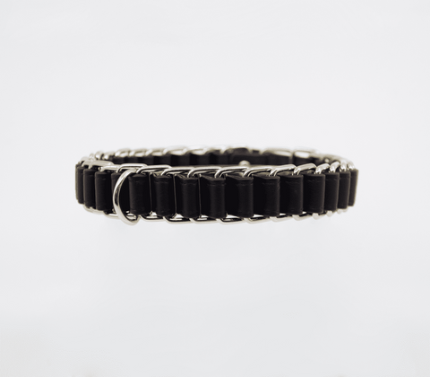 Love In Leather Chain Link Bondage Collar and Lead with Woven Leather Design - Collars and Leads