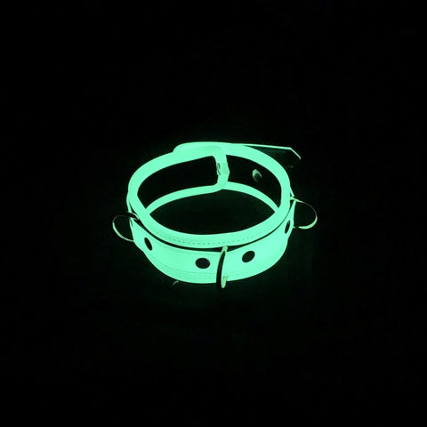 Love In Leather Glow in the Dark Collar & Lead Set with Photoluminescent Tech - Collars and Leads