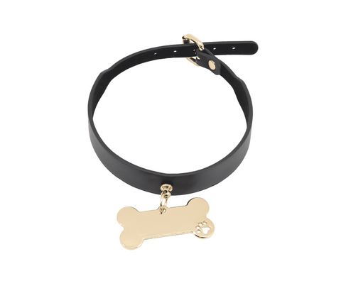Love In Leather Engravable Bone Bondage Collar with Custom Bone Plate - Collars and Leads