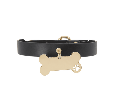 Love In Leather Engravable Bone Bondage Collar with Custom Bone Plate - Collars and Leads