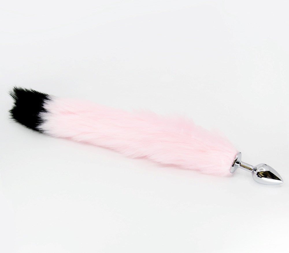Love In Leather Fur Fox Tail Butt Plug Small Premium Aluminium Construction - Black Pink - Butt Plugs