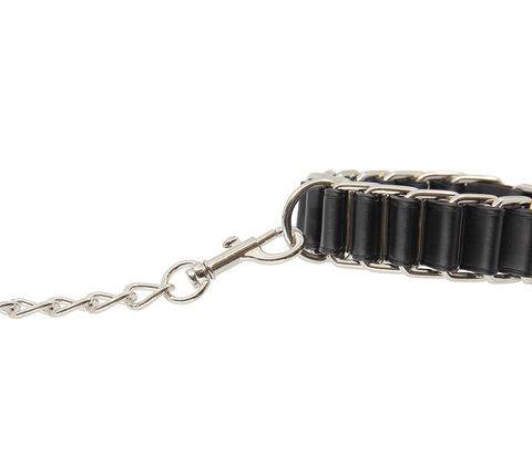 Love In Leather Woven Chain Link Wrist Cuffs Premium BDSM Restraints - Cuffs And Restraints
