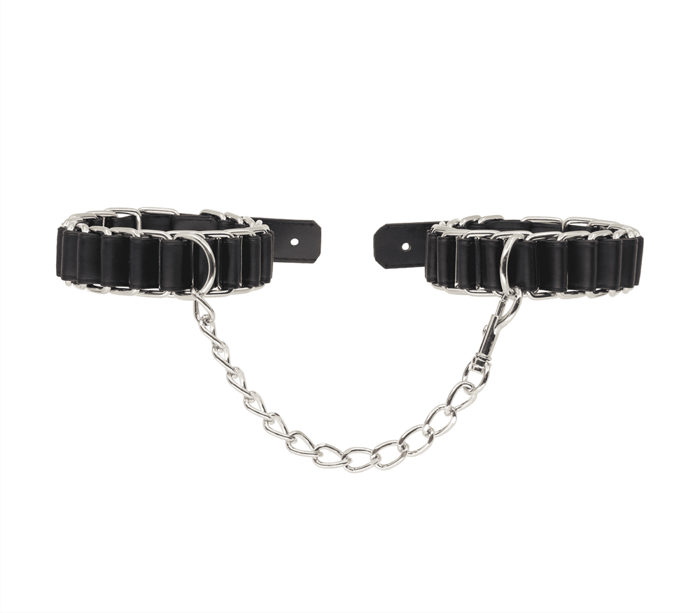 Love In Leather Woven Chain Link Wrist Cuffs Premium BDSM Restraints - Default Title - Cuffs And Restraints
