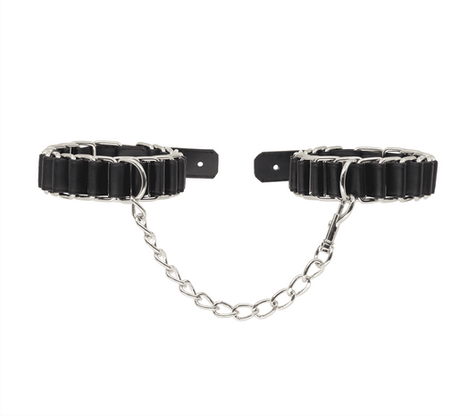Love In Leather Woven Chain Link Wrist Cuffs Premium BDSM Restraints - Default Title - Cuffs And Restraints