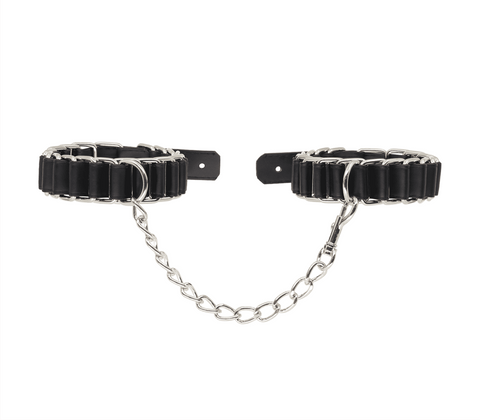 Love In Leather Woven Chain Link Wrist Cuffs Premium BDSM Restraints - Cuffs And Restraints