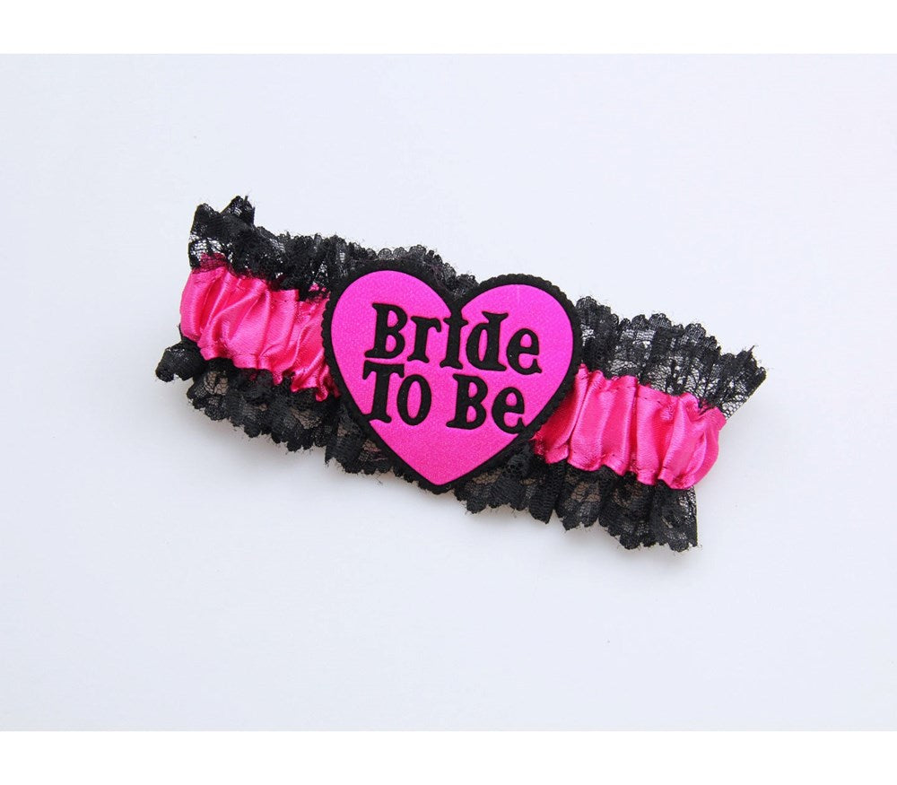 Love In Leather Bride to Be Sexy Leg Garter White Black Pink Bridal - Black Pink - Fishnet and Thigh Highs