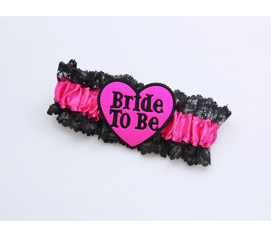 Love In Leather Bride to Be Sexy Leg Garter White Black Pink Bridal - Black Pink - Fishnet and Thigh Highs