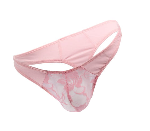 Love In Leather Mens Lace Front G String Baby Pink Dual Material Design - Jocks and G-Strings