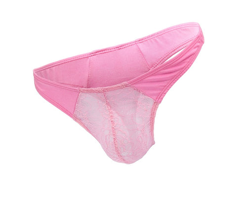 Love In Leather Mens Lace Front G String Hot Pink Minimal Coverage Underwear - Jocks and G-Strings