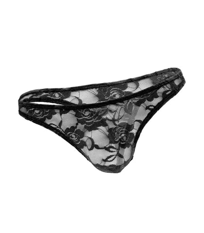 Love In Leather Mens Full Lace Sexy G String Black Complete Lace Coverage - Jocks and G-Strings