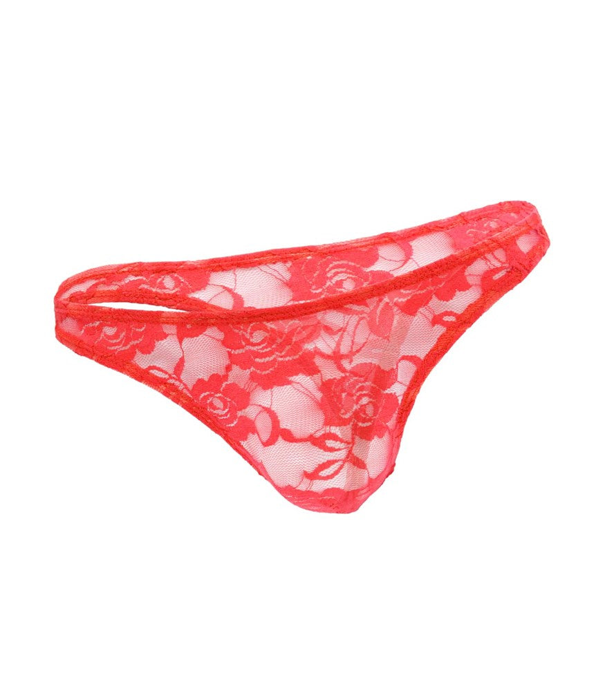 Love In Leather Mens Full Lace Sexy G String Red Complete Lace Construction - - Jocks and G-Strings