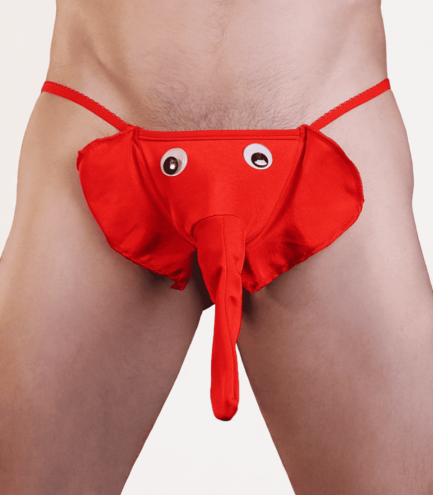 Love In Leather Mens Novelty Elephant G String Playful Intimate Apparel - Red - Jocks and G-Strings