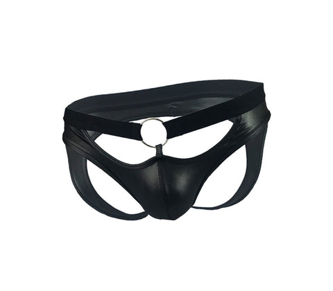 Love In Leather Mens Wet Look Jock Strap Underwear with Cut Out Design - His Fetish