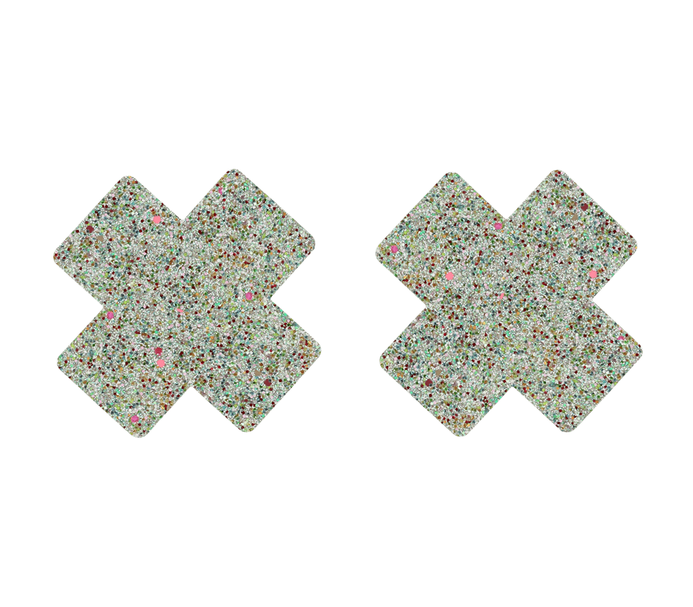 Love In Leather Satin Cross Womens Nipple Pasties Glow in Dark Effects - Multi Glitter - Breast and Nipple Toys