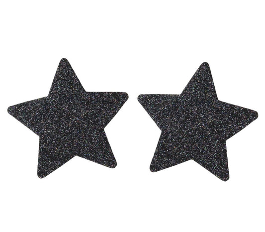 Love In Leather Glitter Star Womens Nipple Covers Brilliant Glitter - Black - Breast and Nipple Toys