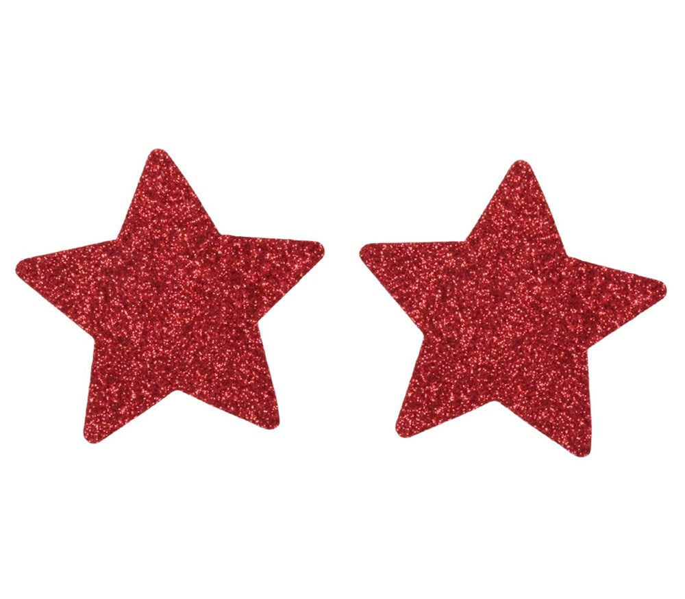 Love In Leather Glitter Star Womens Nipple Covers Brilliant Glitter - Red - Breast and Nipple Toys