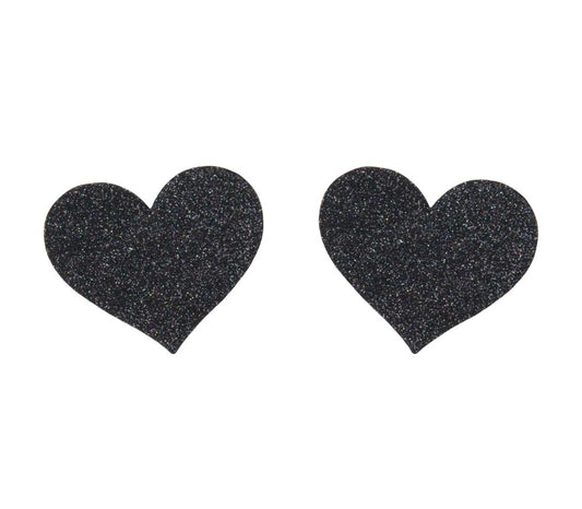 Love In Leather Glitter Heart Womens Nipple Covers Sparkling Romance - Black - Breast and Nipple Toys