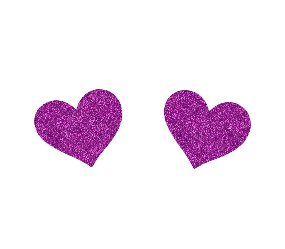 Love In Leather Glitter Heart Womens Nipple Covers Sparkling Romance - Purple - Breast and Nipple Toys