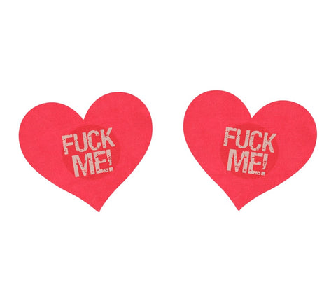 Love In Leather Fuck Me Satin Heart Nipple Pasties Premium Satin Construction - Breast and Nipple Toys