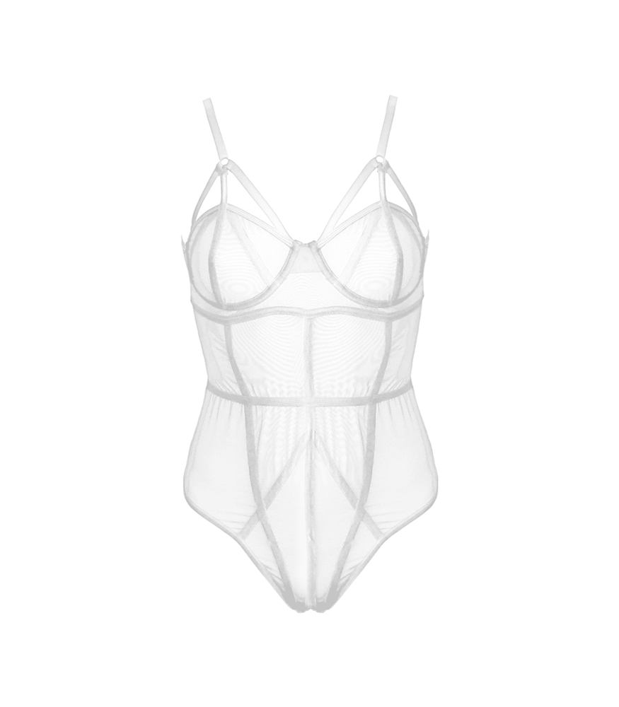 Muse Lingerie BDSM Play Sexy Womens Bodysuit White Harness Cutout Design - White Large - Her Fetish