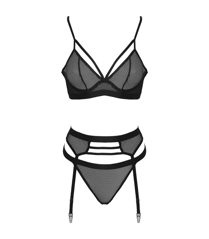 Muse Lingerie Fetish Play Sexy Bra and Panty Set Black with Harness Details - Black Extra Large - Her Fetish