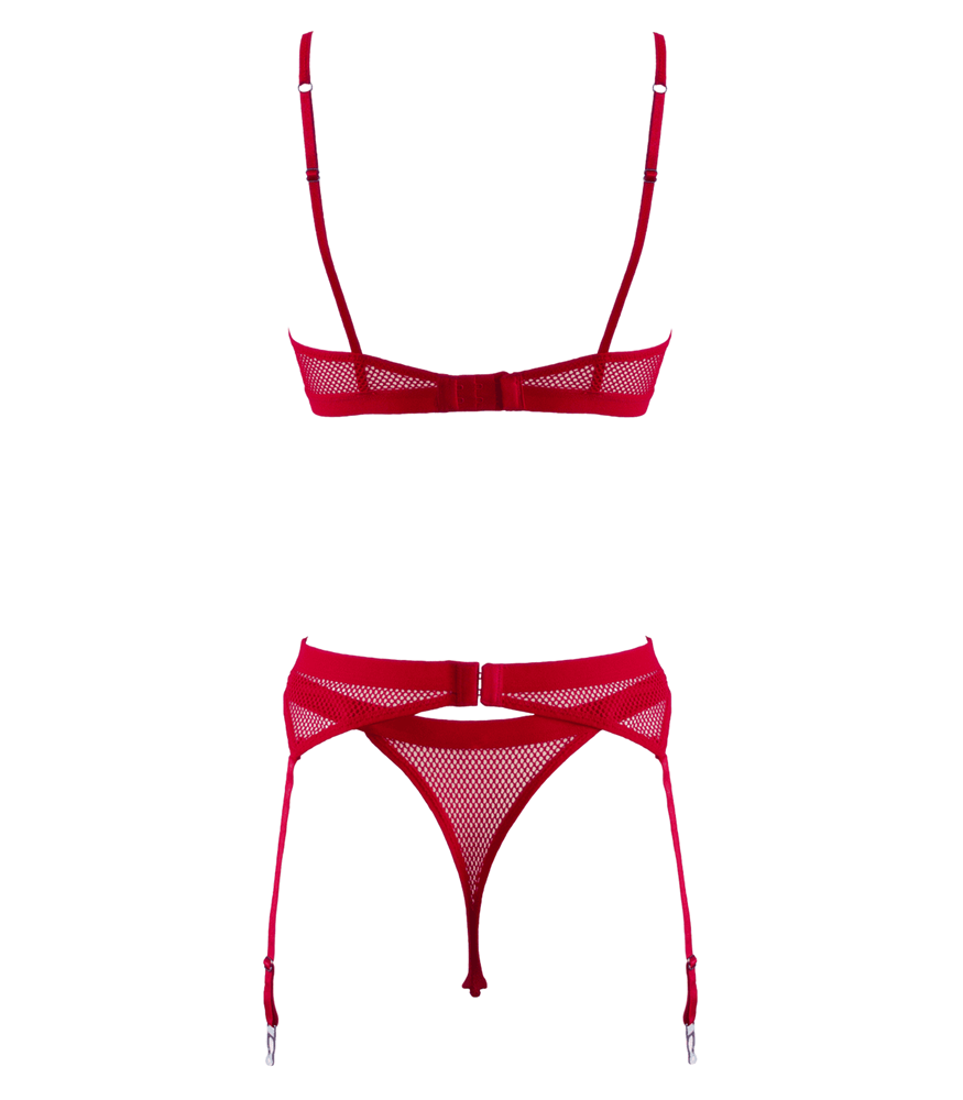 Muse Lingerie Fetish Play Sexy Bra and Panty Set Red with Harness Design - - Her Fetish
