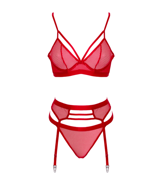 Muse Lingerie Fetish Play Sexy Bra and Panty Set Red with Harness Design - Red Extra Large - Her Fetish
