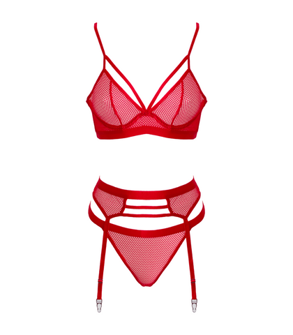 Muse Lingerie Fetish Play Sexy Bra and Panty Set Red with Harness Design - Her Fetish