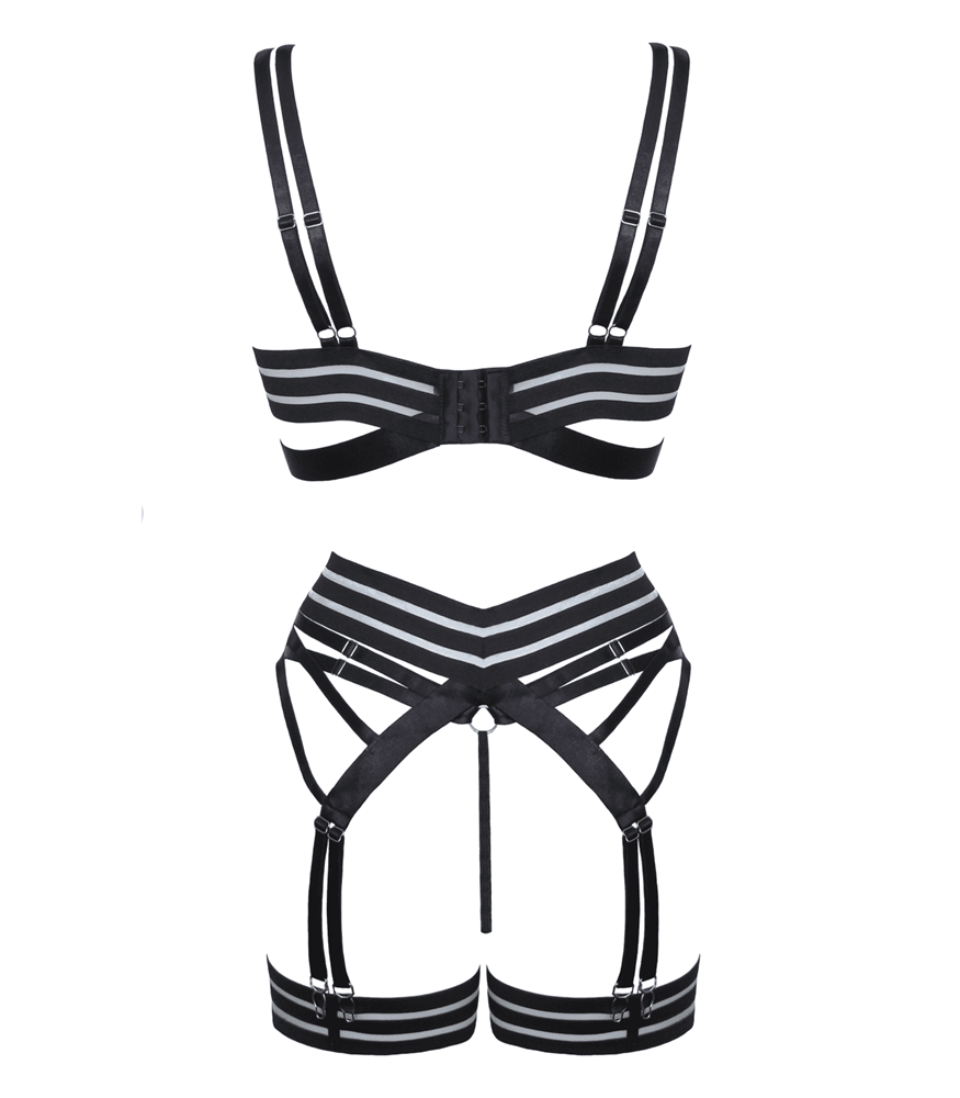 Muse Fetish Play Sexy Womens Lingerie Set Black Complete 5 Piece Ensemble - - Her Fetish