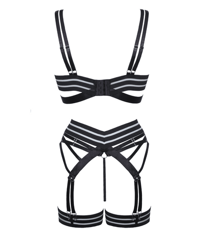 Muse Fetish Play Sexy Womens Lingerie Set Black Complete 5 Piece Ensemble - Her Fetish