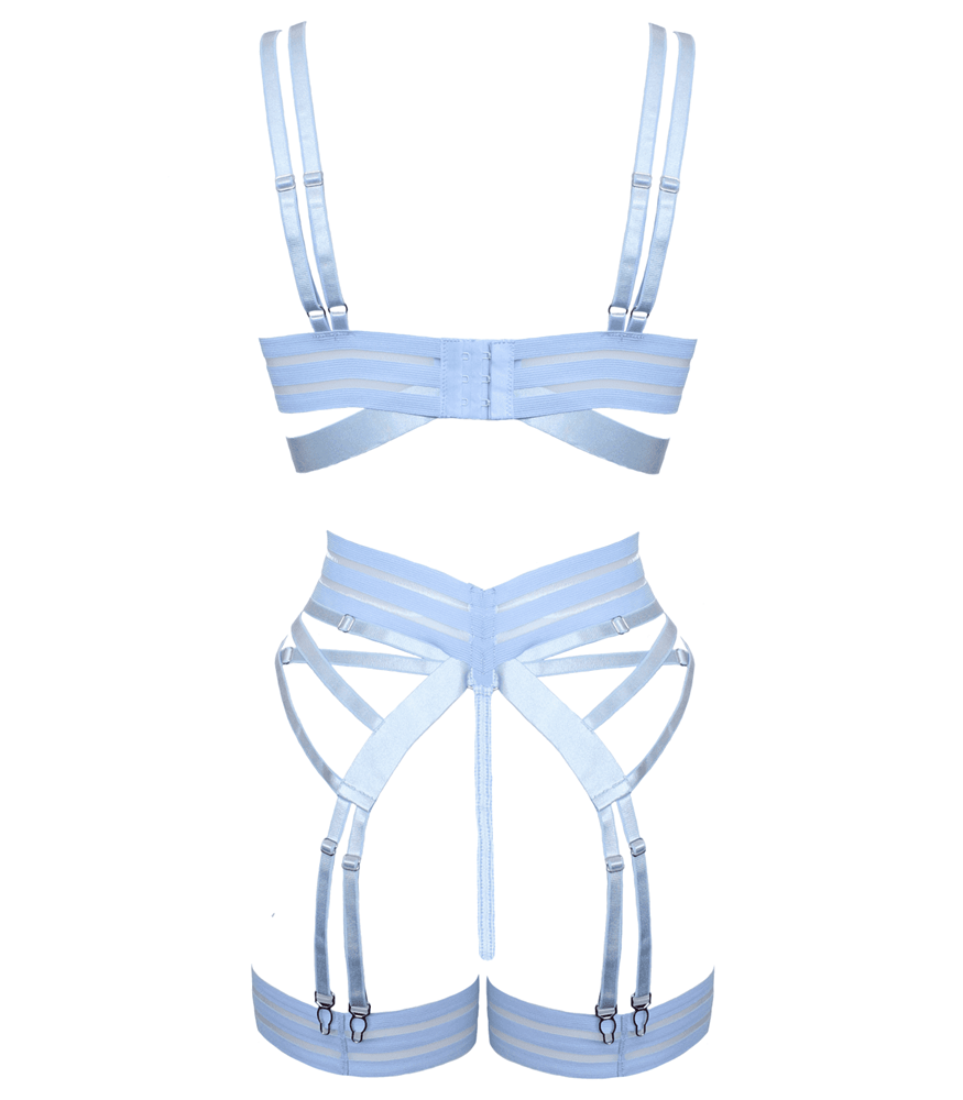 Muse Fetish Play Sexy Womens Lingerie Set Blue Four Piece Complete Set - - Her Fetish
