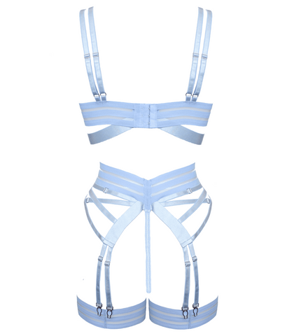 Muse Fetish Play Sexy Womens Lingerie Set Blue Four Piece Complete Set - Her Fetish