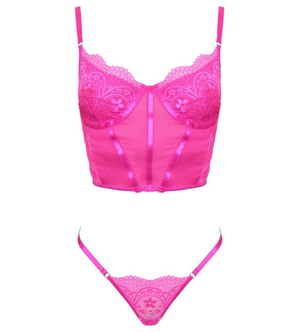 Muse Lingerie 2 Piece Set Crop Top and G String Pink Stretch Mesh - Her Fetish
