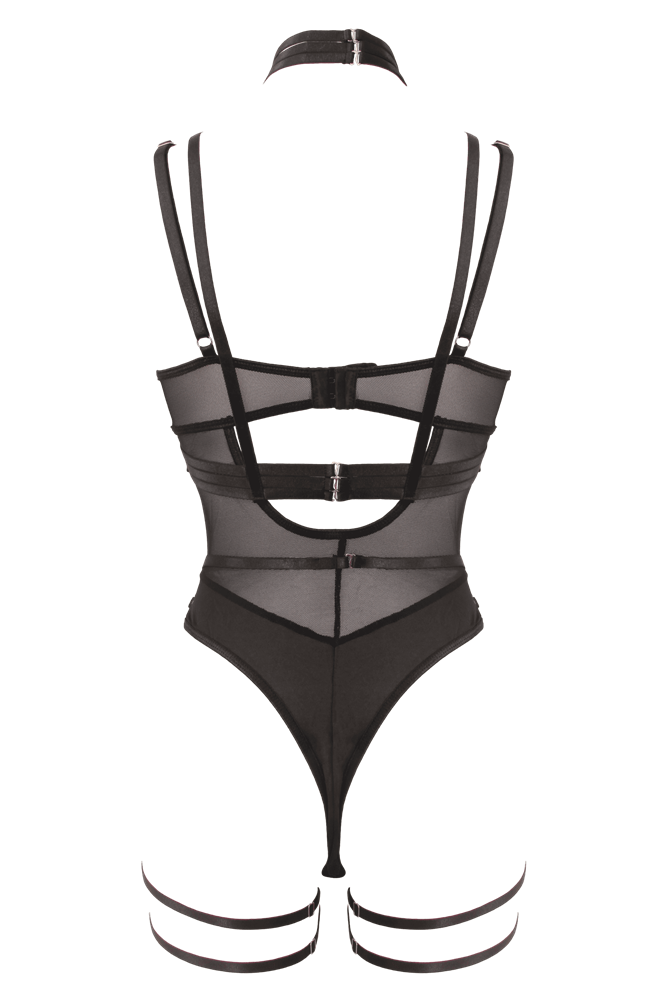 Muse Lingerie 3 Piece Bodysuit With Elastic Brace Top Sheer Mesh Design - - Her Fetish