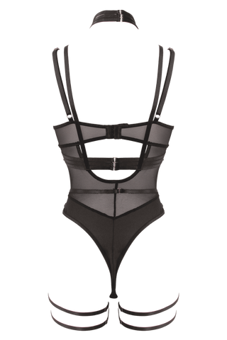 Muse Lingerie 3 Piece Bodysuit With Elastic Brace Top Sheer Mesh Design - Her Fetish