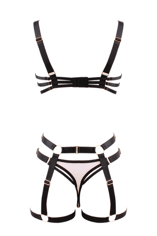 Muse Bra and Panty Set With Elastic Leg Garter Belt Nude Black Contrast - Her Fetish