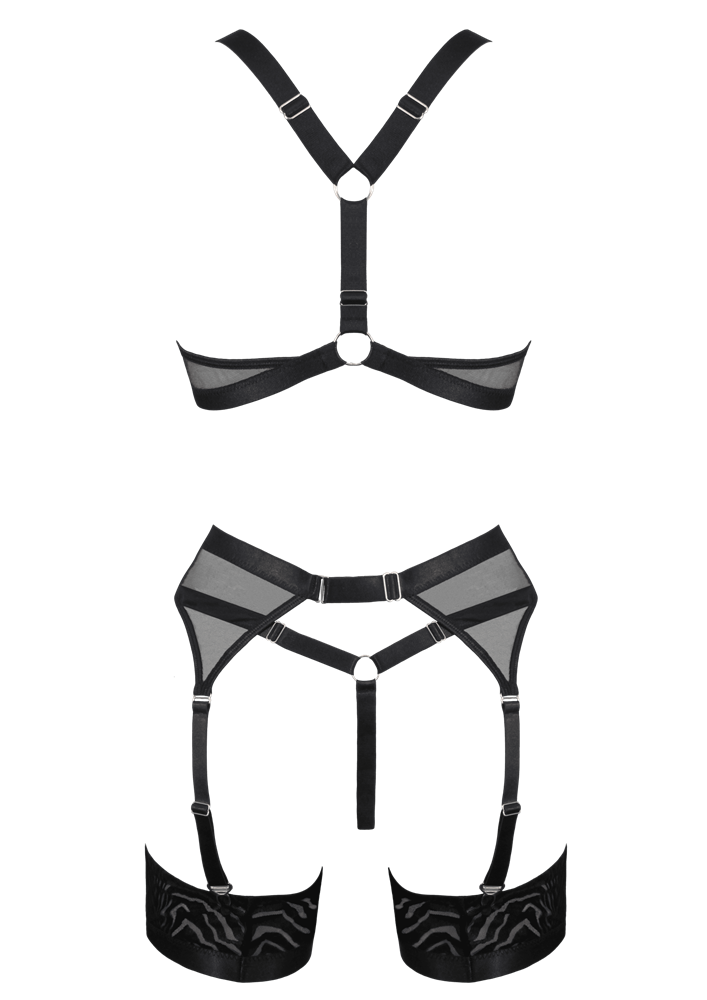 Muse 5 Piece Fetish Play Sexy Womens Lingerie Set Black Velvet Zebra Print - - Her Fetish