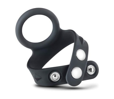 Love In Leather Adjustable Silicone Cock Rings with Ball Strap Combo - Stretchy Cock Rings