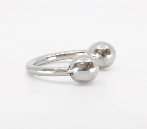 Love In Leather Stainless Steel Mens Glans Ring with Weighted Balls - Steel Cock Rings