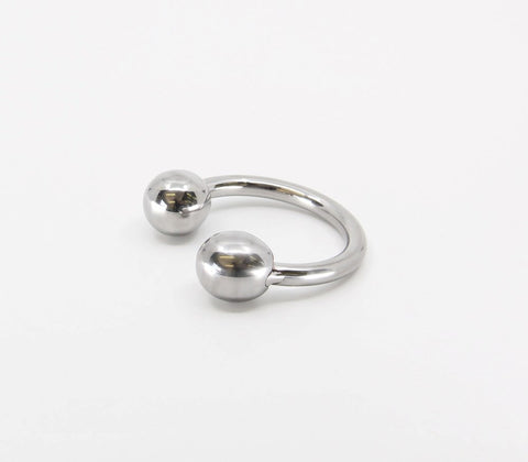 Love In Leather Stainless Steel Mens Glans Ring with Weighted Balls - Steel Cock Rings