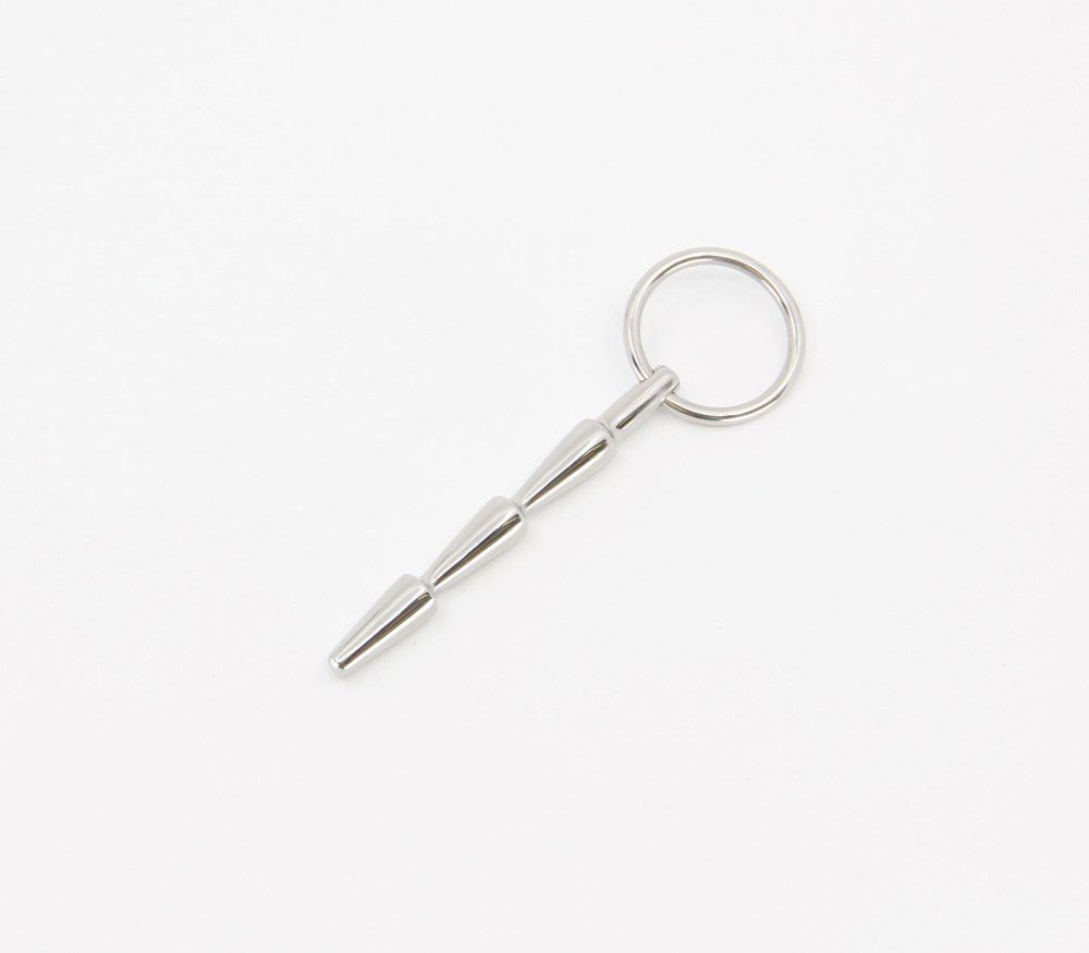 Love In Leather Solid Ridged Penis Plug With Ring Textured Urethral - - Urethral Sounds